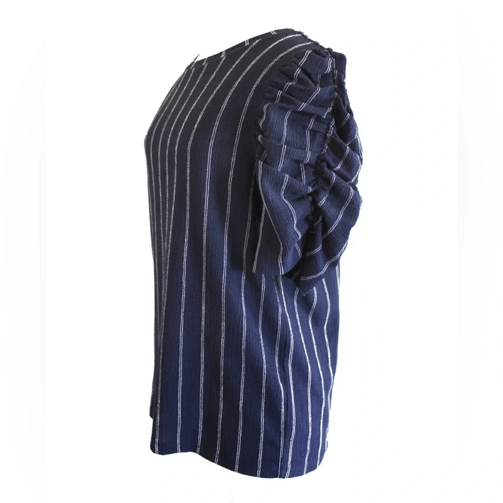 Loft Stripe Puff Sleeve Short Sleeve Top Large Preowned